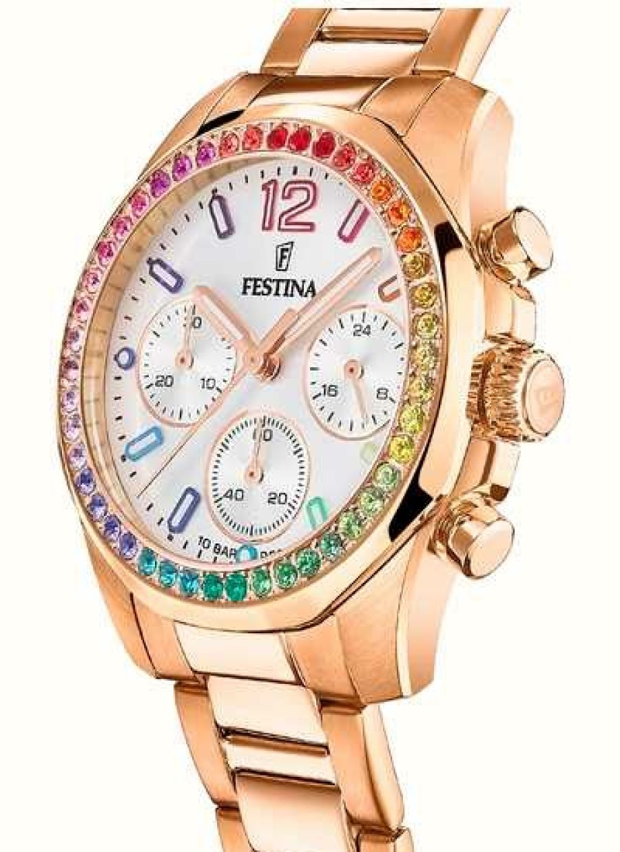 Women'S Festina | Festina Ladies Rose-Pl.Steel Chrono Watch W/Steel Bracelet