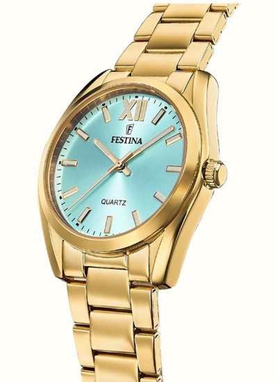 Women'S Festina | Festina Festina Ladies Gold-Toned Watch Blue Sunray Dial