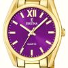 Women'S Festina | Festina Ladies Gold-Toned Purple Sunray Dial Watch