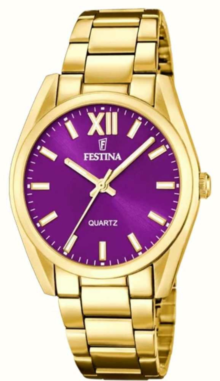 Women'S Festina | Festina Ladies Gold-Toned Purple Sunray Dial Watch