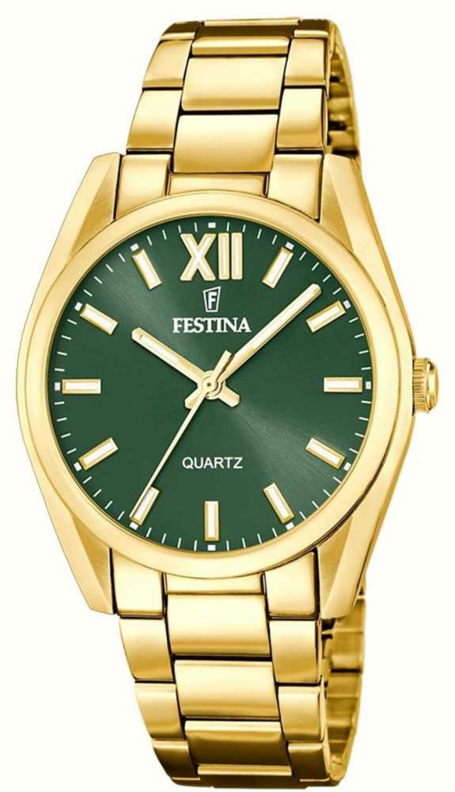 Women'S Festina | Festina Ladies Gold-Toned Green Sunray Dial Watch