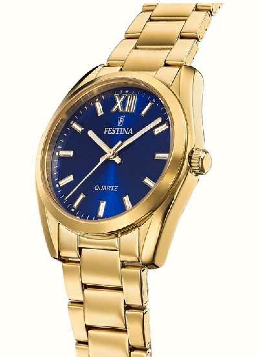 Women'S Festina | Festina Ladies Gold-Toned Blue Sunray Dial Watch