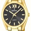 Women'S Festina | Festina Ladies Gold-Toned Black Sunray Dial Watch