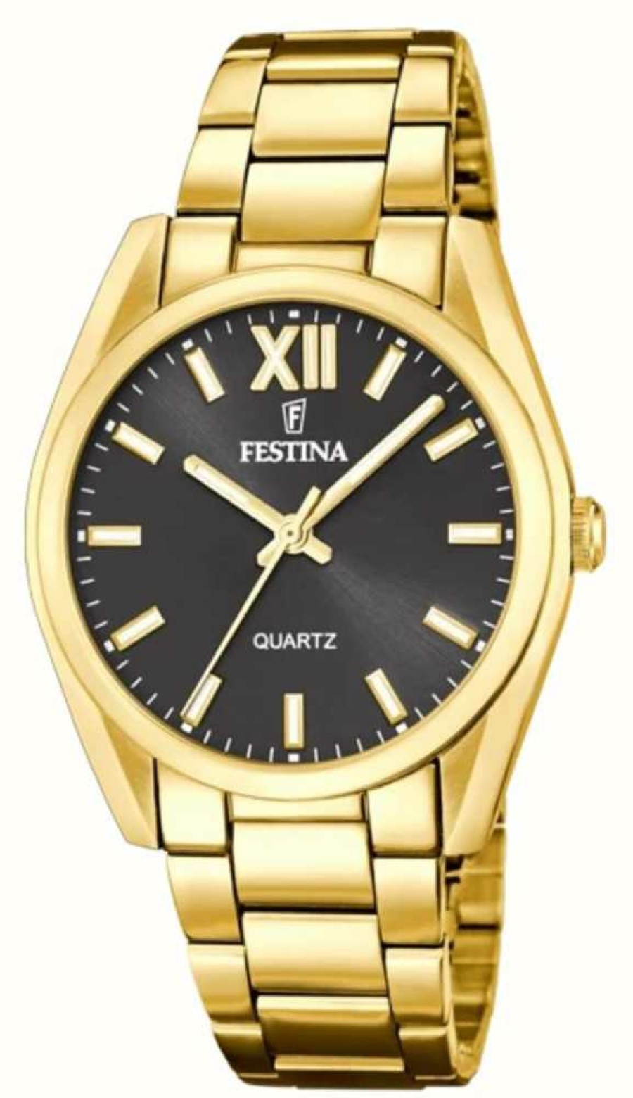 Women'S Festina | Festina Ladies Gold-Toned Black Sunray Dial Watch