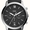 Men'S Fossil | Fossil Men'S Neutra Chrono | Black Dial | Black Leather Strap