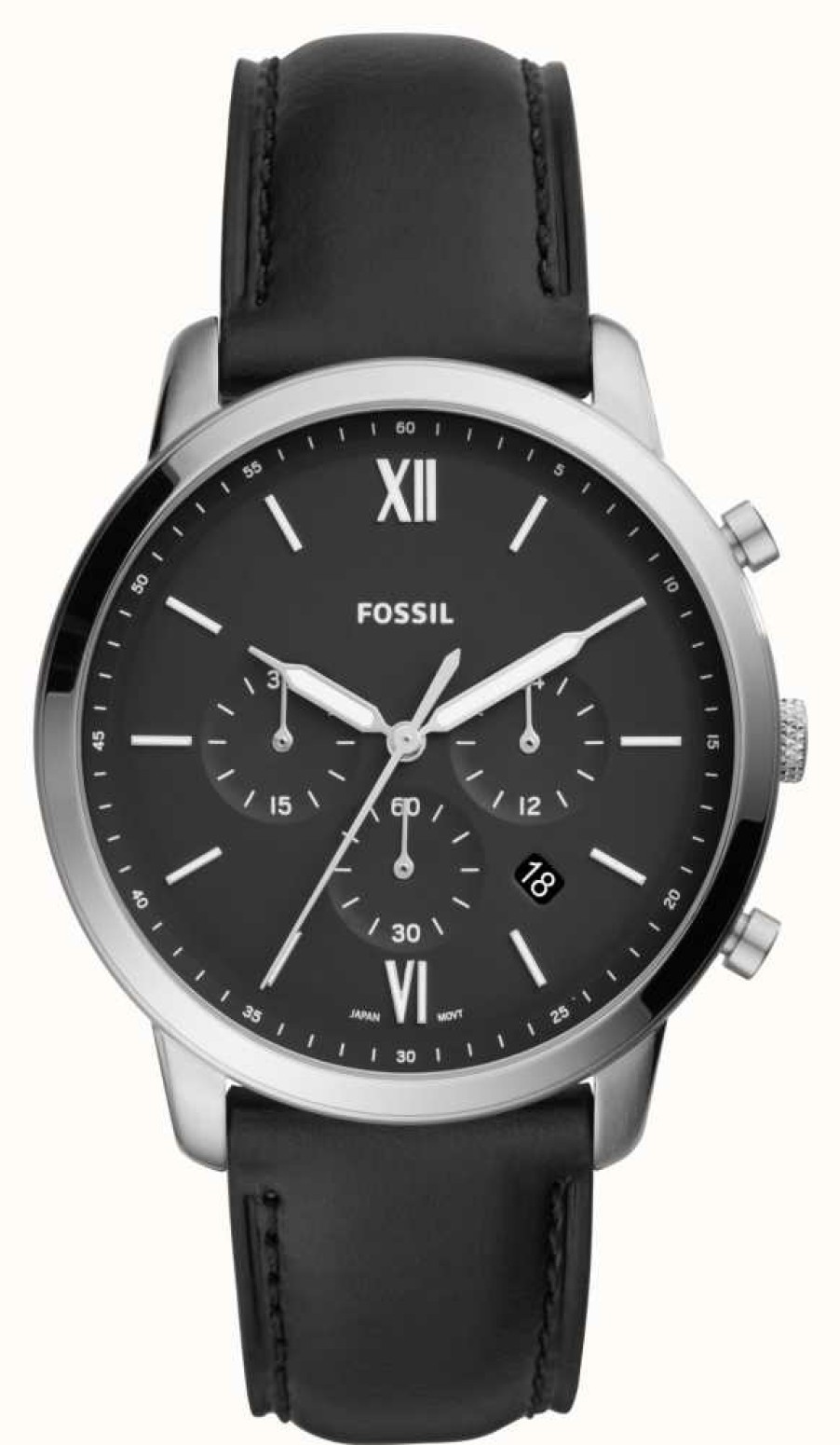 Men'S Fossil | Fossil Men'S Neutra Chrono | Black Dial | Black Leather Strap