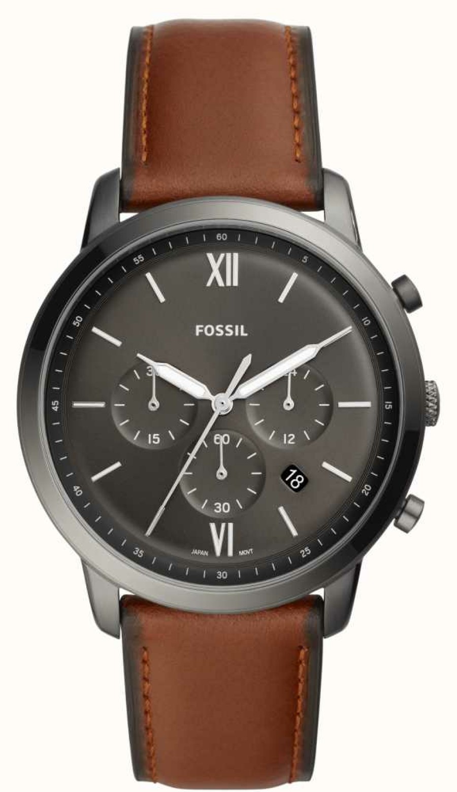 Men'S Fossil | Fossil Men'S Neutra Chrono | Grey Dial | Brown Leather Strap