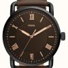 Men'S Fossil | Fossil Men'S Copeland | Black Dial | Brown Leather Strap