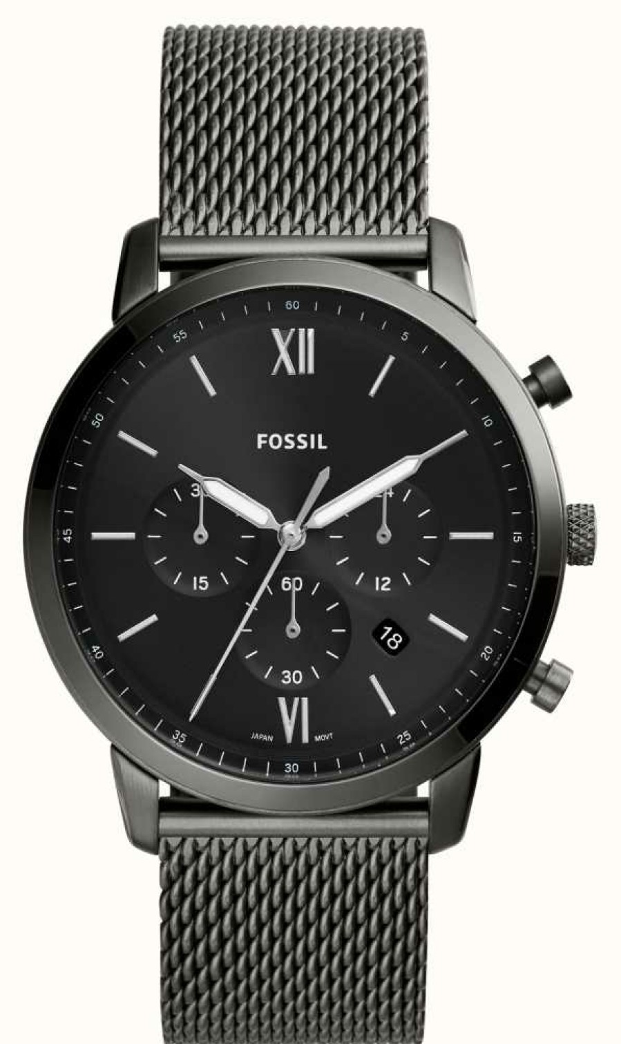 Men'S Fossil | Fossil Men'S Neutra Chrono | Black Dial | Gunmetal Steel Mesh Bracelet