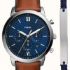 Men'S Fossil | Fossil Men'S Neutra Chrono | Bracelet Giftset | Blue Dial | Brown Leather Strap