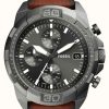 Men'S Fossil | Fossil Men'S Bronson | Grey Chronograph Dial | Brown Leather Strap