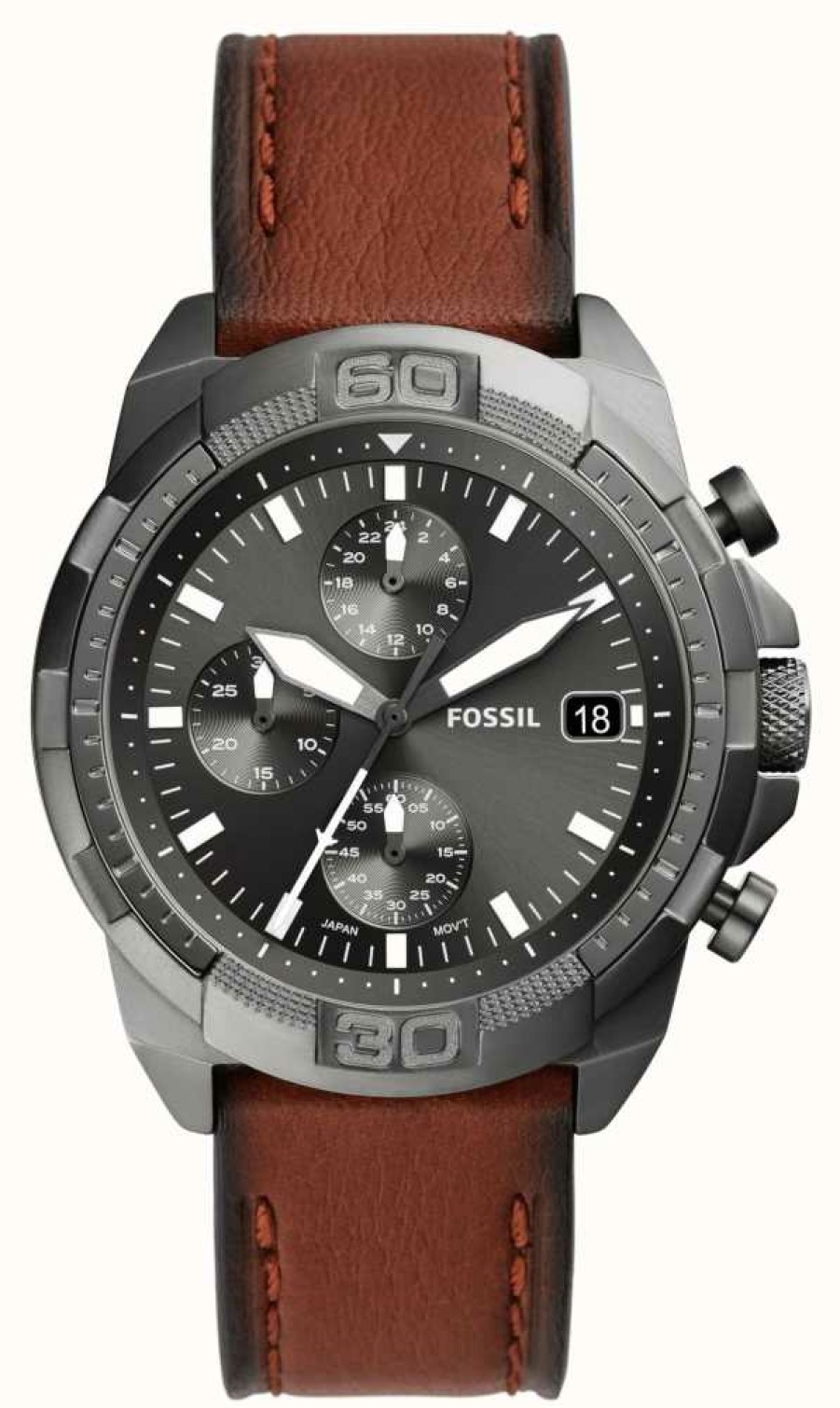 Men'S Fossil | Fossil Men'S Bronson | Grey Chronograph Dial | Brown Leather Strap