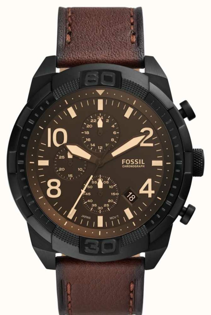 Men'S Fossil | Fossil Men'S Bronson | Brown Chronograph Dial | Brown Leather Strap