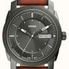 Men'S Fossil | Fossil Men'S Machine | Grey Dial | Brown Leather Strap