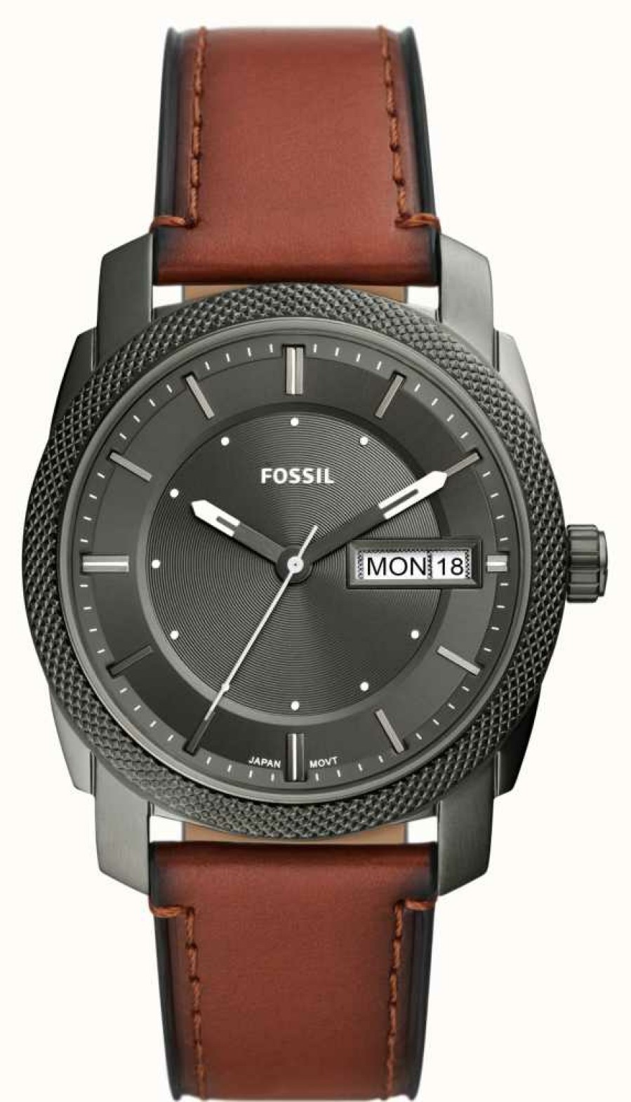 Men'S Fossil | Fossil Men'S Machine | Grey Dial | Brown Leather Strap