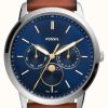 Men'S Fossil | Fossil Men'S Neutra | Blue Chronograph Dial | Brown Leather Strap