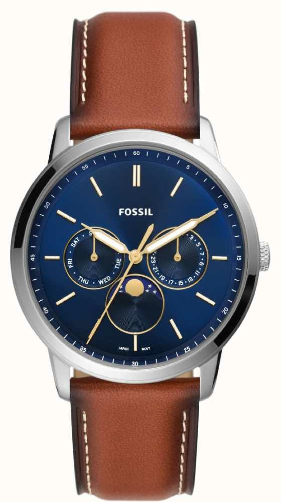 Men'S Fossil | Fossil Men'S Neutra | Blue Chronograph Dial | Brown Leather Strap