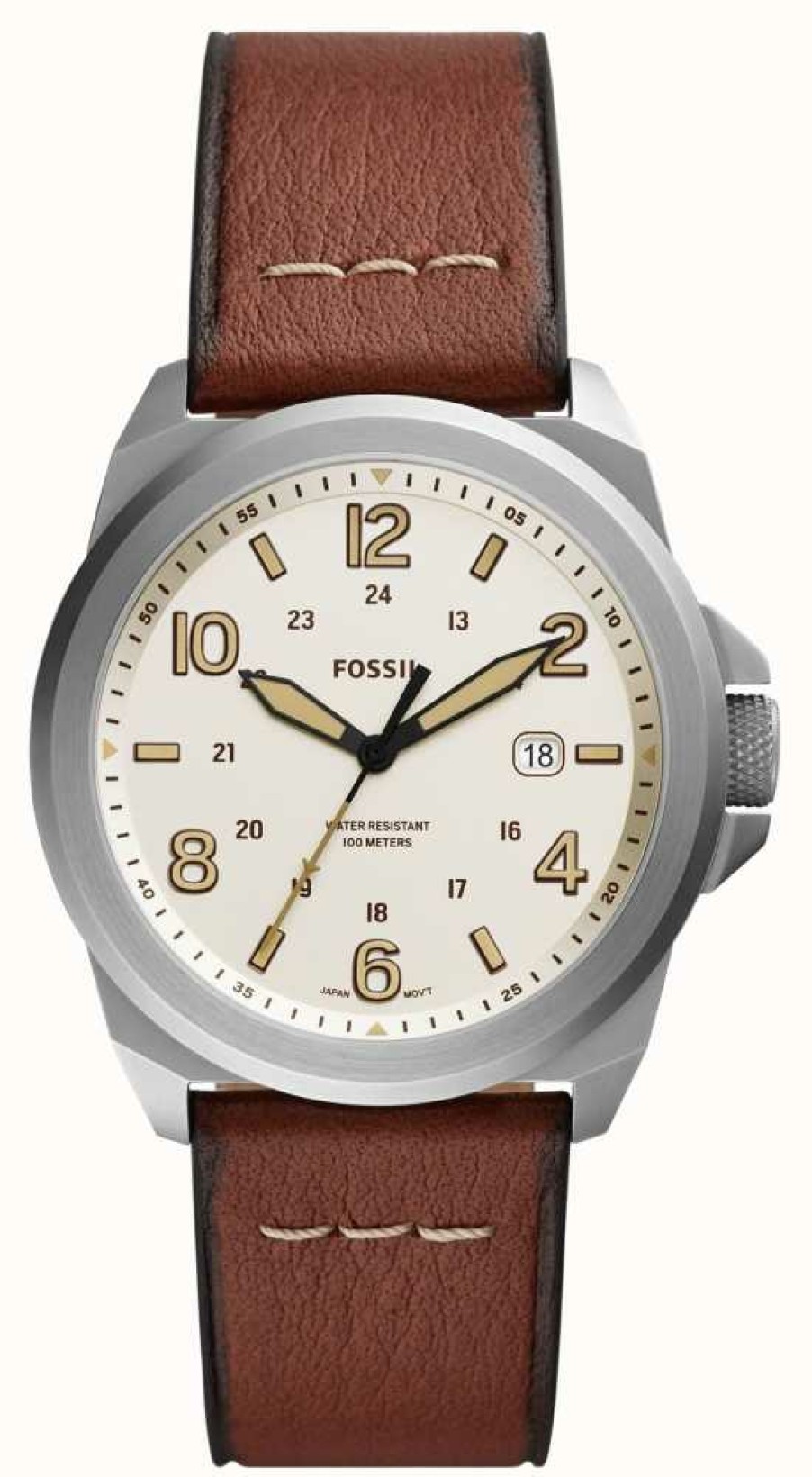 Men'S Fossil | Fossil Men'S Bronson Field | Cream Dial | Brown Leather Strap