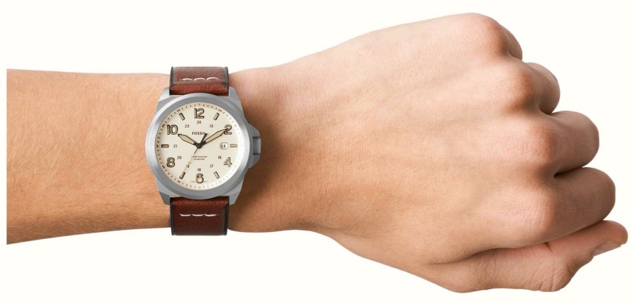 Men'S Fossil | Fossil Men'S Bronson Field | Cream Dial | Brown Leather Strap