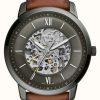 Men'S Fossil | Fossil Men'S Neutra Automatic | Grey Open Heart Dial | Brown Leather Strap