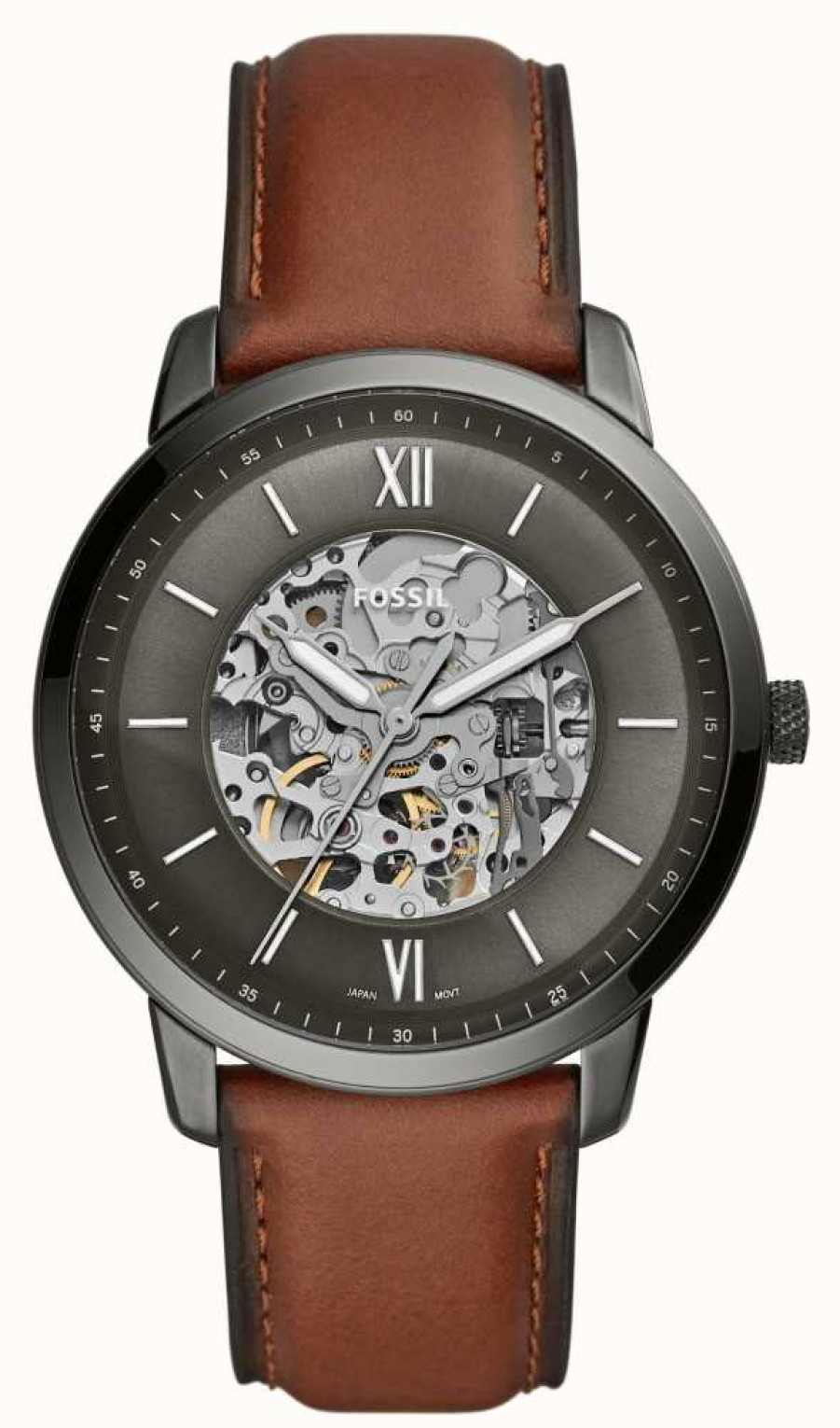 Men'S Fossil | Fossil Men'S Neutra Automatic | Grey Open Heart Dial | Brown Leather Strap