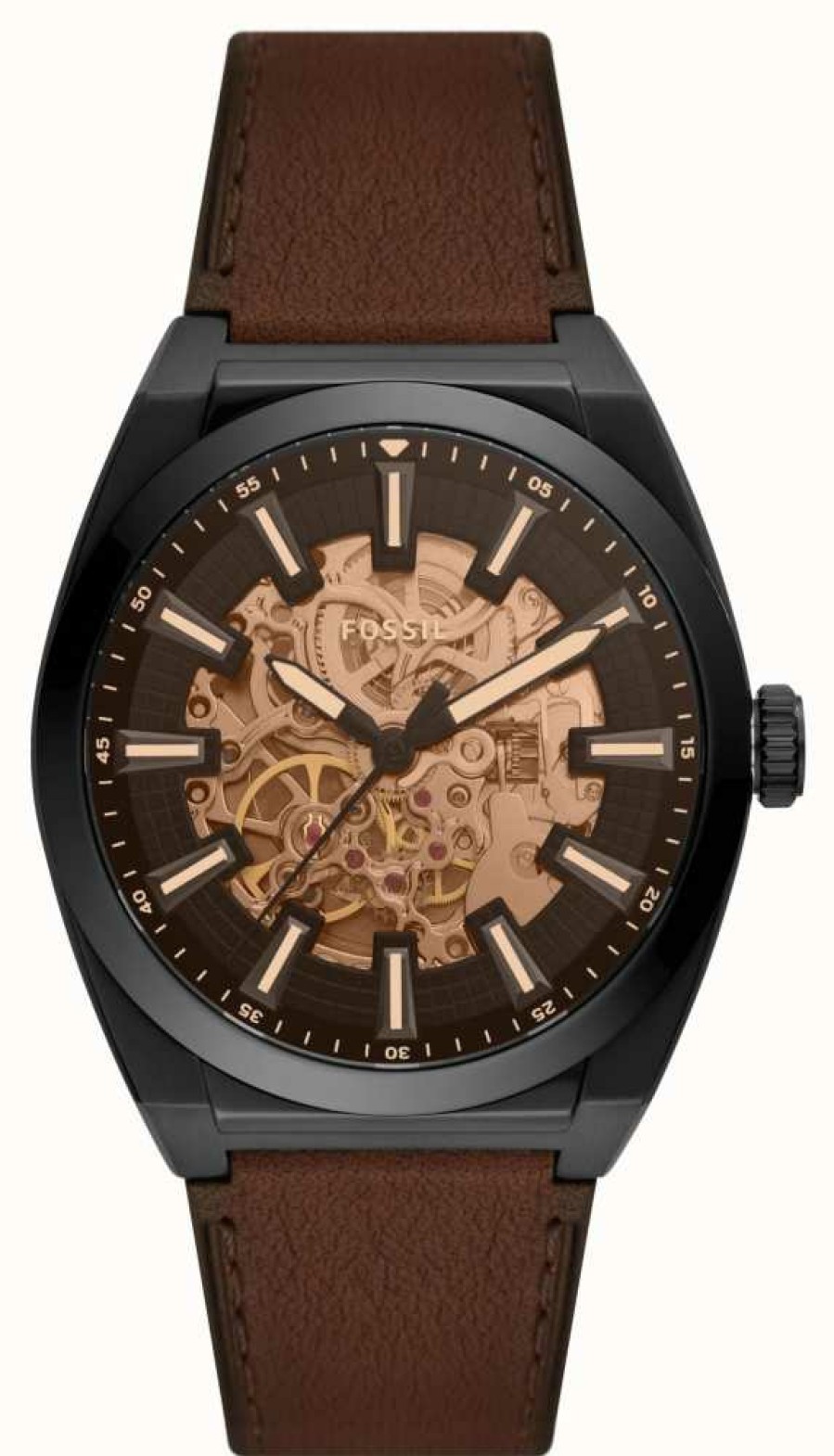 Men'S Fossil | Fossil Men'S Everett Automatic | Open Heart Dial | Brown Leather Strap