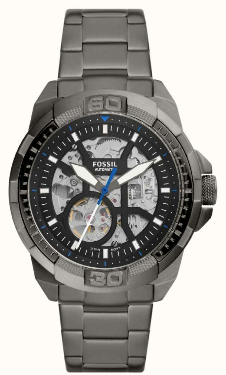 Men'S Fossil | Fossil Men'S Bronson Automatic | Skeleton Dial | Gunmetal Stainless Steel Bracelet