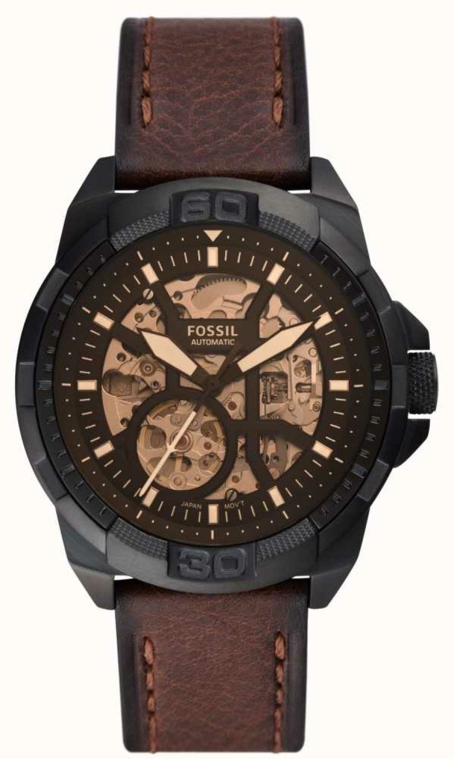 Men'S Fossil | Fossil Men'S Bronson Automatic | Brown Skeleton Dial | Brown Leather Strap