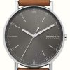 Men'S Skagen | Skagen Men'S Signatur Grey Dial Brown Leather Strap