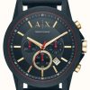 Men'S Armani Exchange | Armani Exchange Blue Chronograph Dial | Blue Silicone Strap