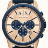 Men'S Armani Exchange | Armani Exchange Rose Gold Dial | Blue Silicone Strap