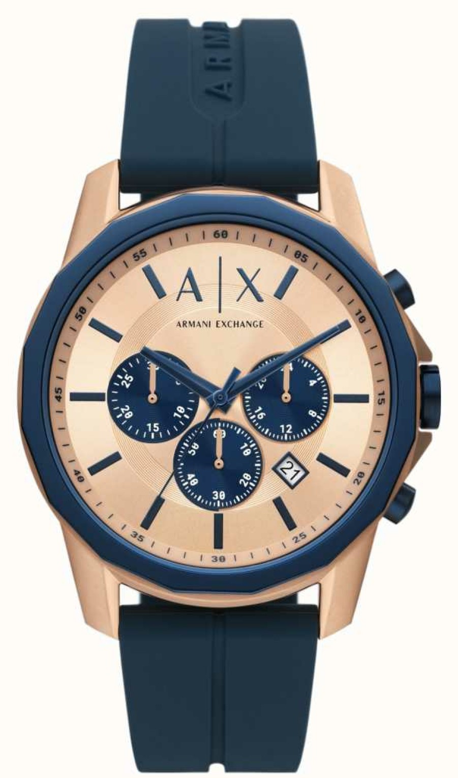 Men'S Armani Exchange | Armani Exchange Rose Gold Dial | Blue Silicone Strap