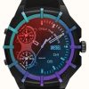 Men'S Diesel | Diesel Men'S Framed Duel-Tone Bezel Silicone Strap Watch