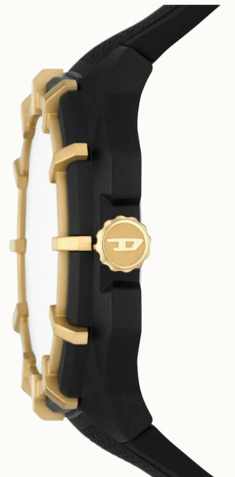 Men'S Diesel | Diesel Men'S Framed Gold-Toned Bezel Black Silicone Strap