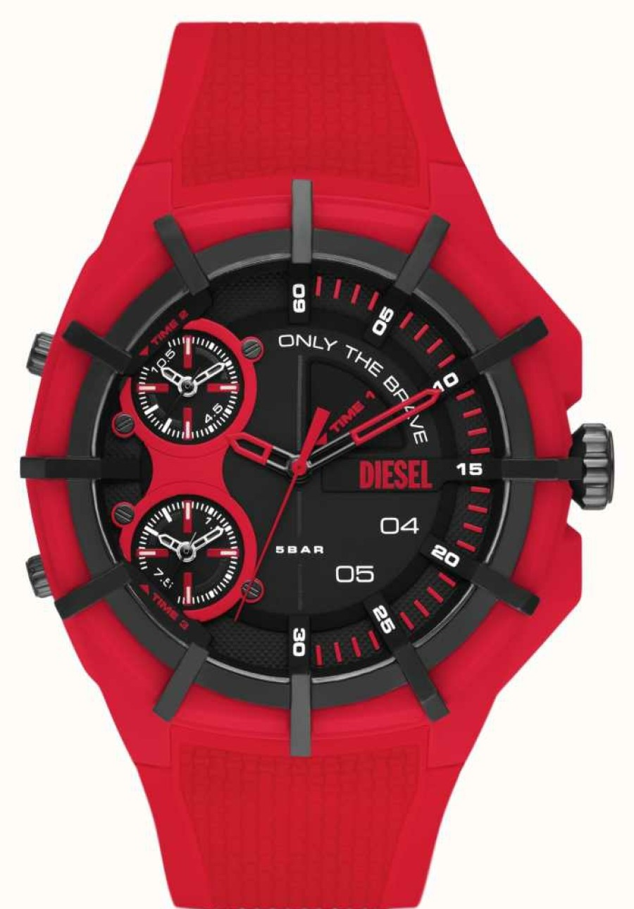 Men'S Diesel | Diesel Men'S Framed Red And Black Monochrome Watch