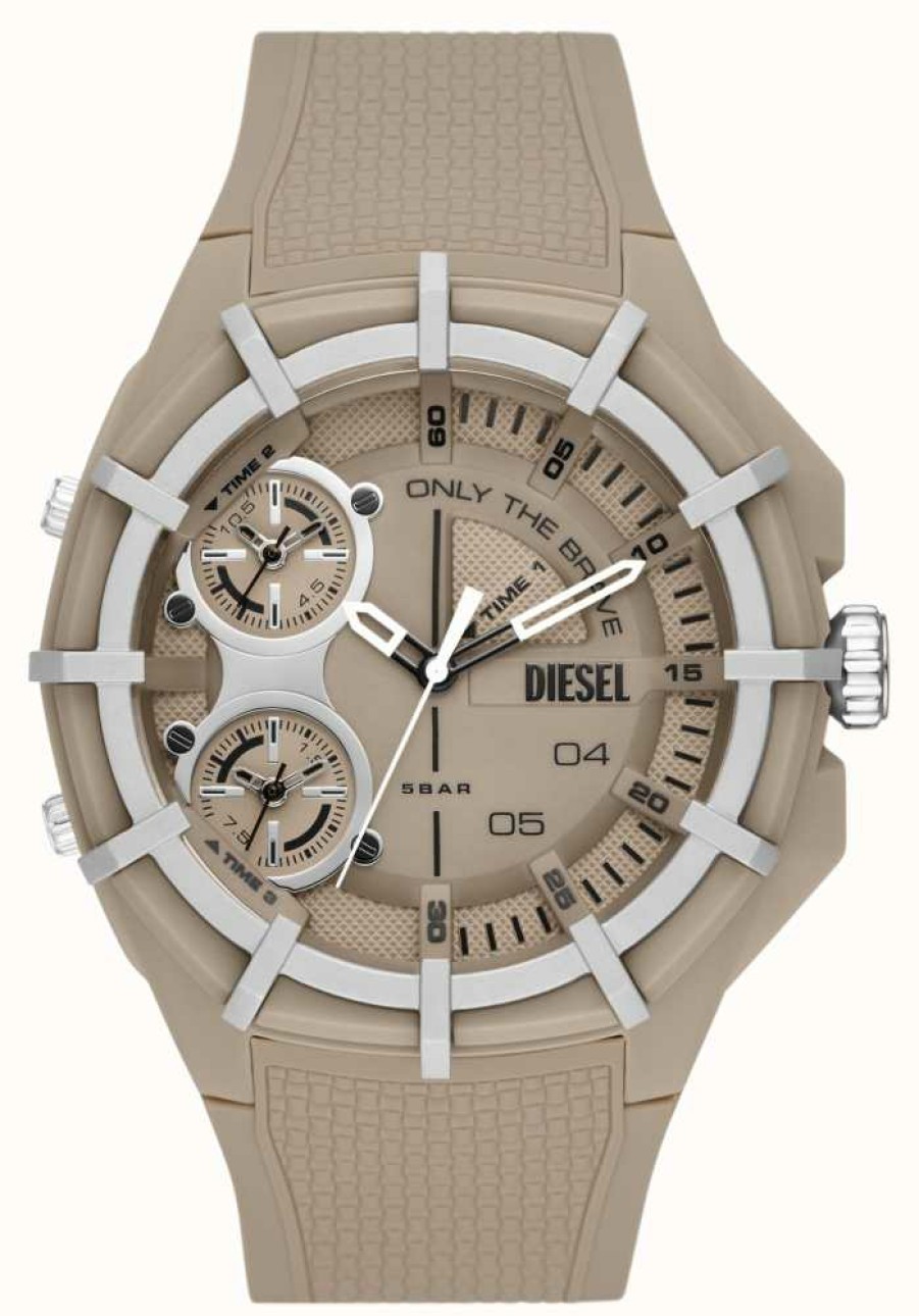 Men'S Diesel | Diesel Men'S Framed Beige And Silver Watch