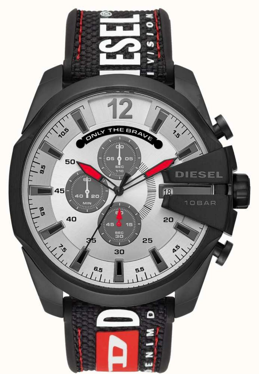 Men'S Diesel | Diesel Chief Series Mega Chief Black Fabric Strap