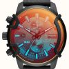 Men'S Diesel | Diesel Griffed Chronograph Black Leather Watch