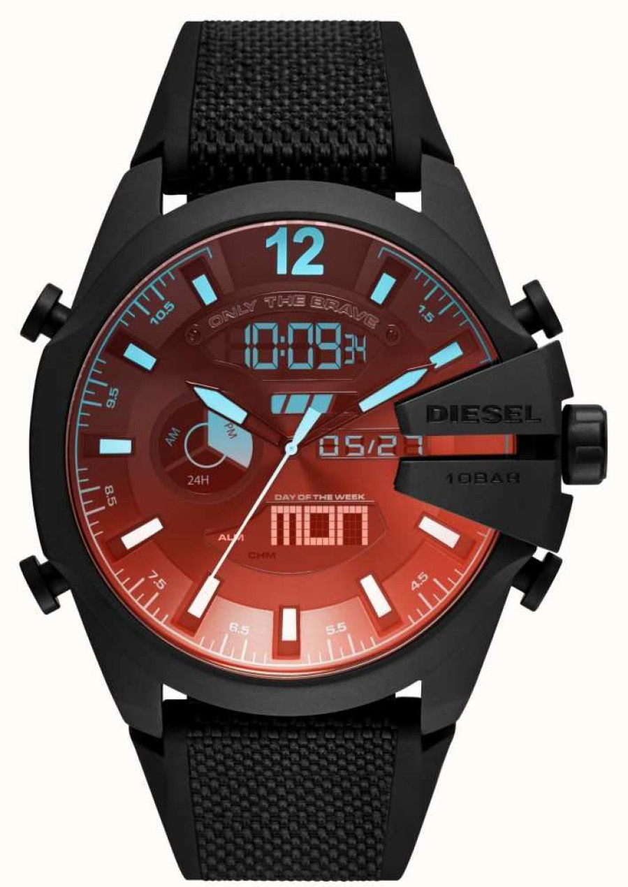 Men'S Diesel | Diesel Mega Chief Dual Display Silicone Strap Watch