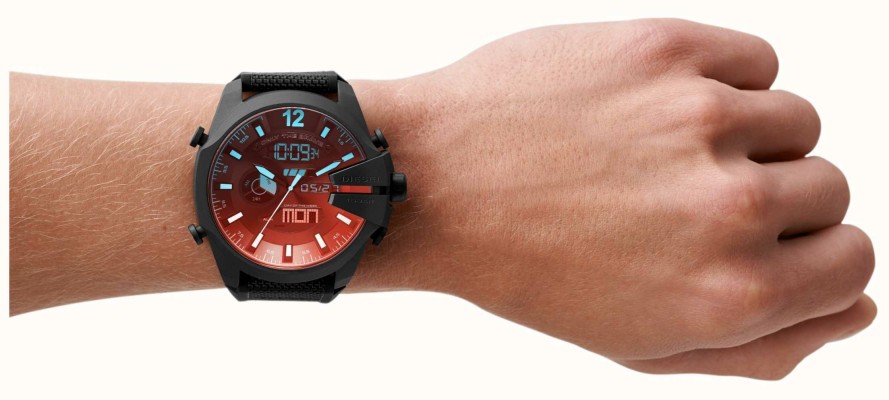 Men'S Diesel | Diesel Mega Chief Dual Display Silicone Strap Watch