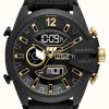 Men'S Diesel | Diesel Mega Chief Dual Display Gold And Black Toned Watch