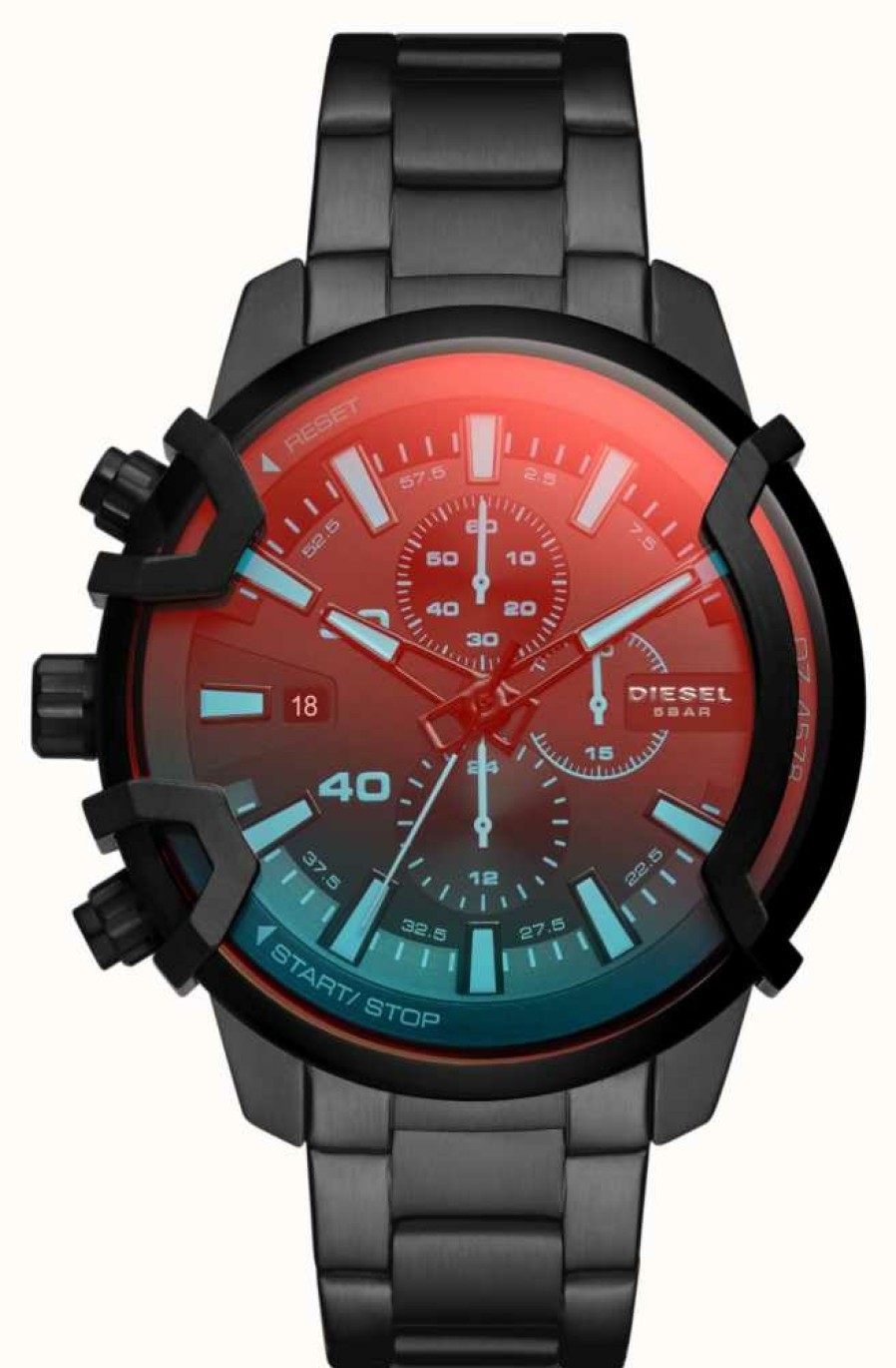 Men'S Diesel | Diesel Griffed Chronograph Black Stainless Steel Watch