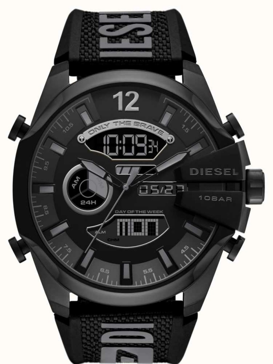 Men'S Diesel | Diesel Mega Chief Ana-Digi Black Silicone Watch