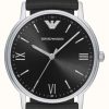 Men'S Emporio Armani | Emporio Armani Men'S | Black Dial | Black Leather Strap