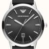 Men'S Emporio Armani | Emporio Armani Men'S | Black Dial | Black Leather Strap