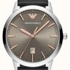 Men'S Emporio Armani | Emporio Armani Men'S | Grey Dial | Black Leather Strap