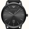 Men'S Emporio Armani | Emporio Armani Men'S | Black Dial | Black Leather Strap