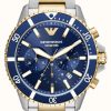 Men'S Emporio Armani | Emporio Armani Men'S | Blue Chronograph Dial | Two Tone Stainless Steel Bracelet