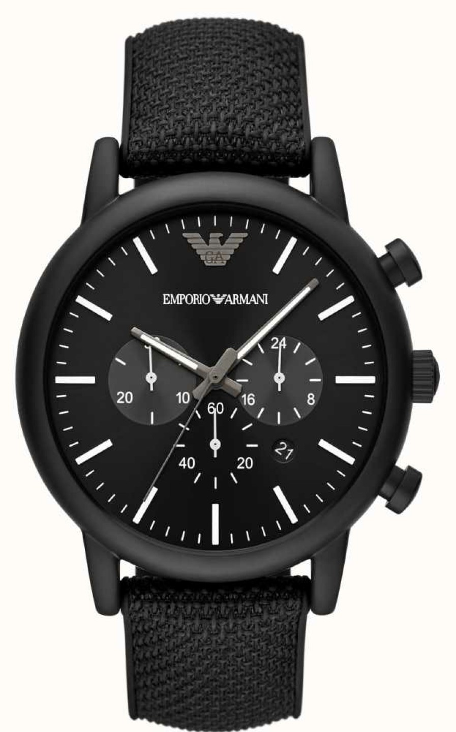 Men'S Emporio Armani | Emporio Armani Men'S | Black Chronograph Dial | Black Fabric Strap