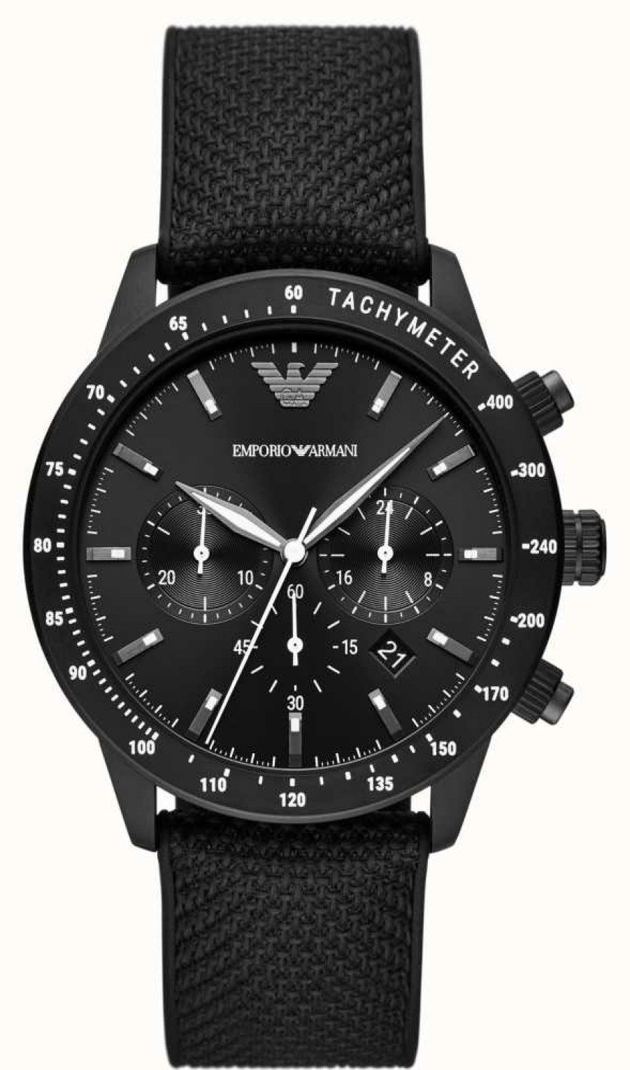 Men'S Emporio Armani | Emporio Armani Men'S | Black Chronograph Dial | Black Fabric Strap